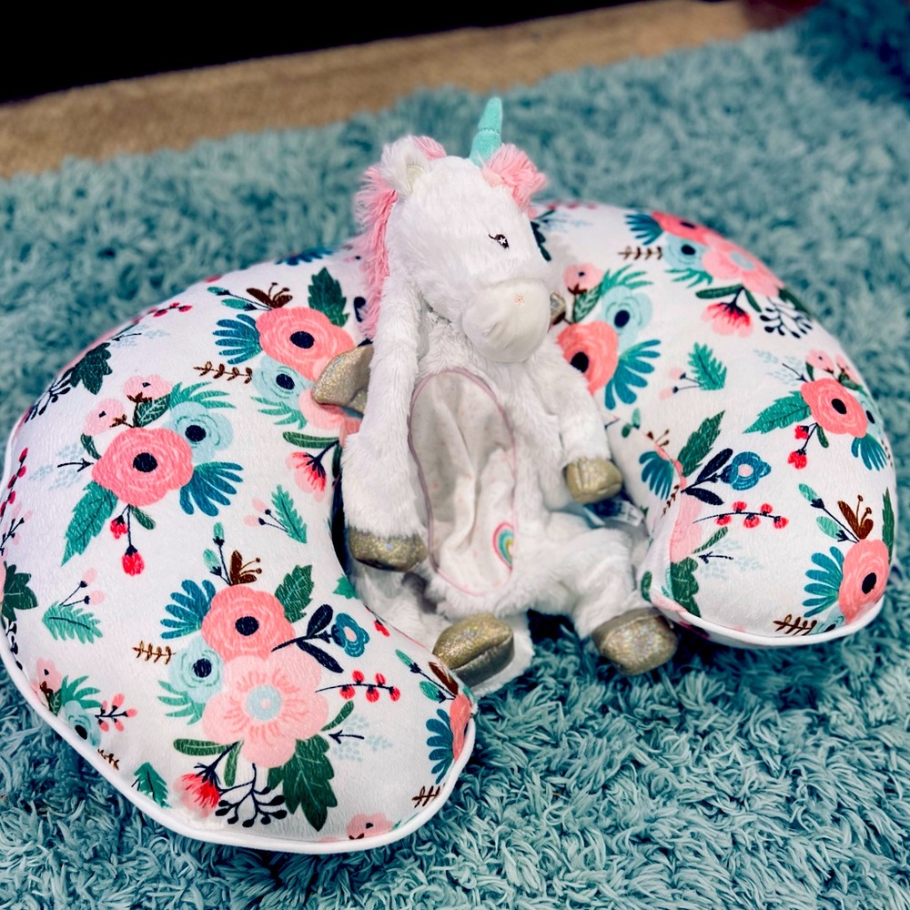 Boppy pillow and Unicorn lovey